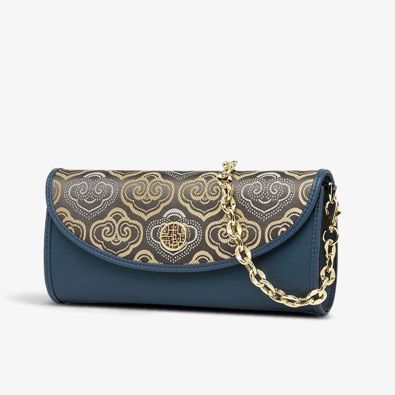 Embroidery Leather Clutch Bag Auspicious Cloud Designer Handbag - SinoCultural -- SC1601-R1