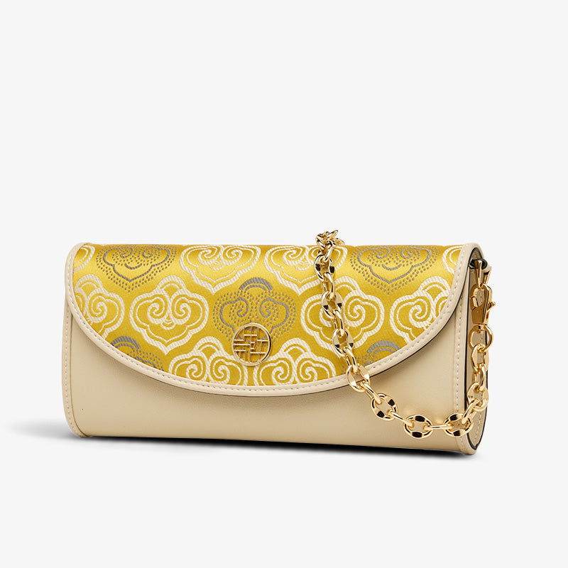 Embroidery Leather Clutch Bag Auspicious Cloud Designer Handbag - SinoCultural -- SC1601-R1