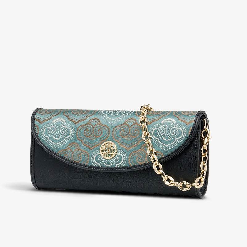 Embroidery Leather Clutch Bag Auspicious Cloud Designer Handbag - SinoCultural -- SC1601-R1
