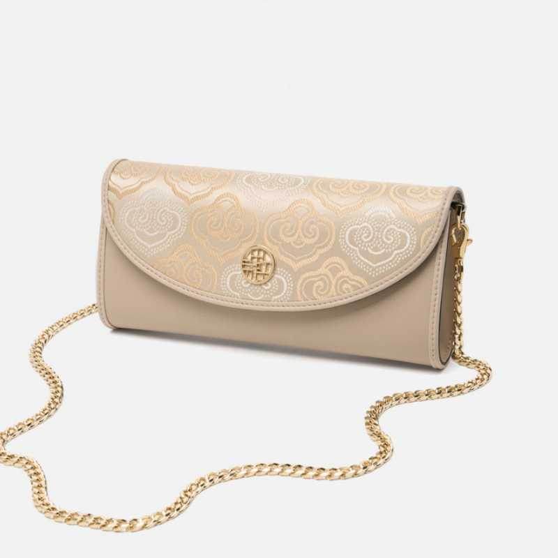 Embroidery Leather Clutch Bag Auspicious Cloud Designer Handbag - SinoCultural -- SC1601-R1