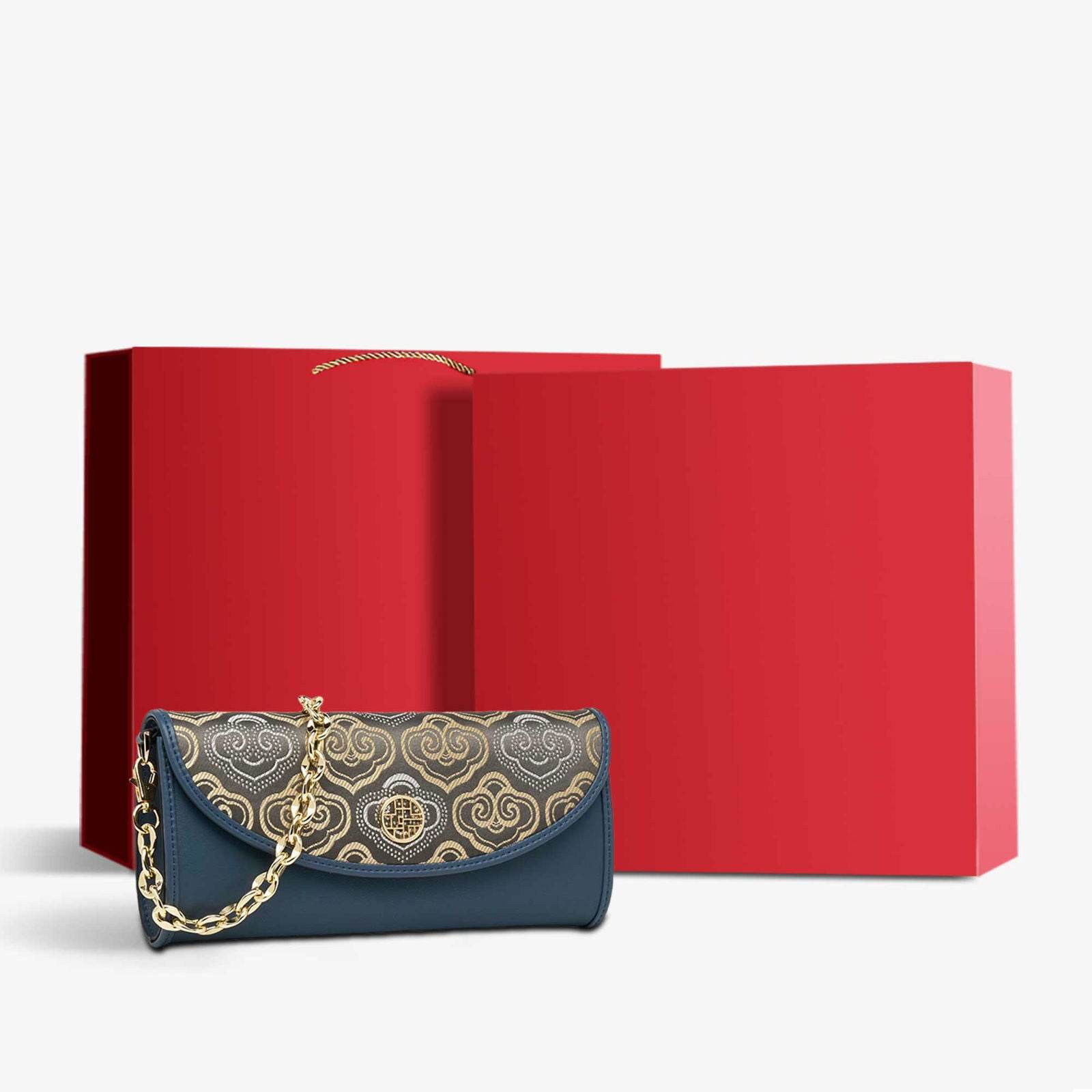 Embroidery Leather Clutch Bag Auspicious Cloud Designer Handbag - SinoCultural -- SC1601-R1