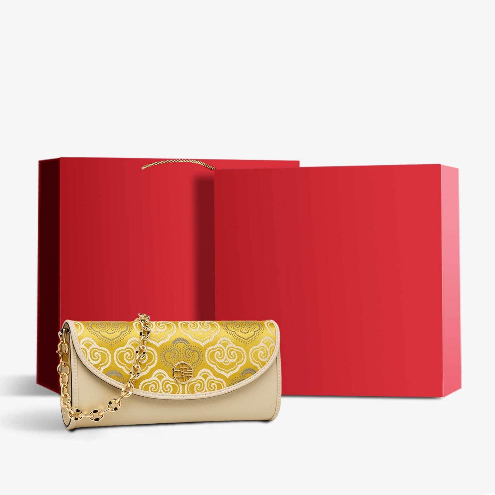 Embroidery Leather Clutch Bag Auspicious Cloud Designer Handbag - SinoCultural -- SC1601-R1