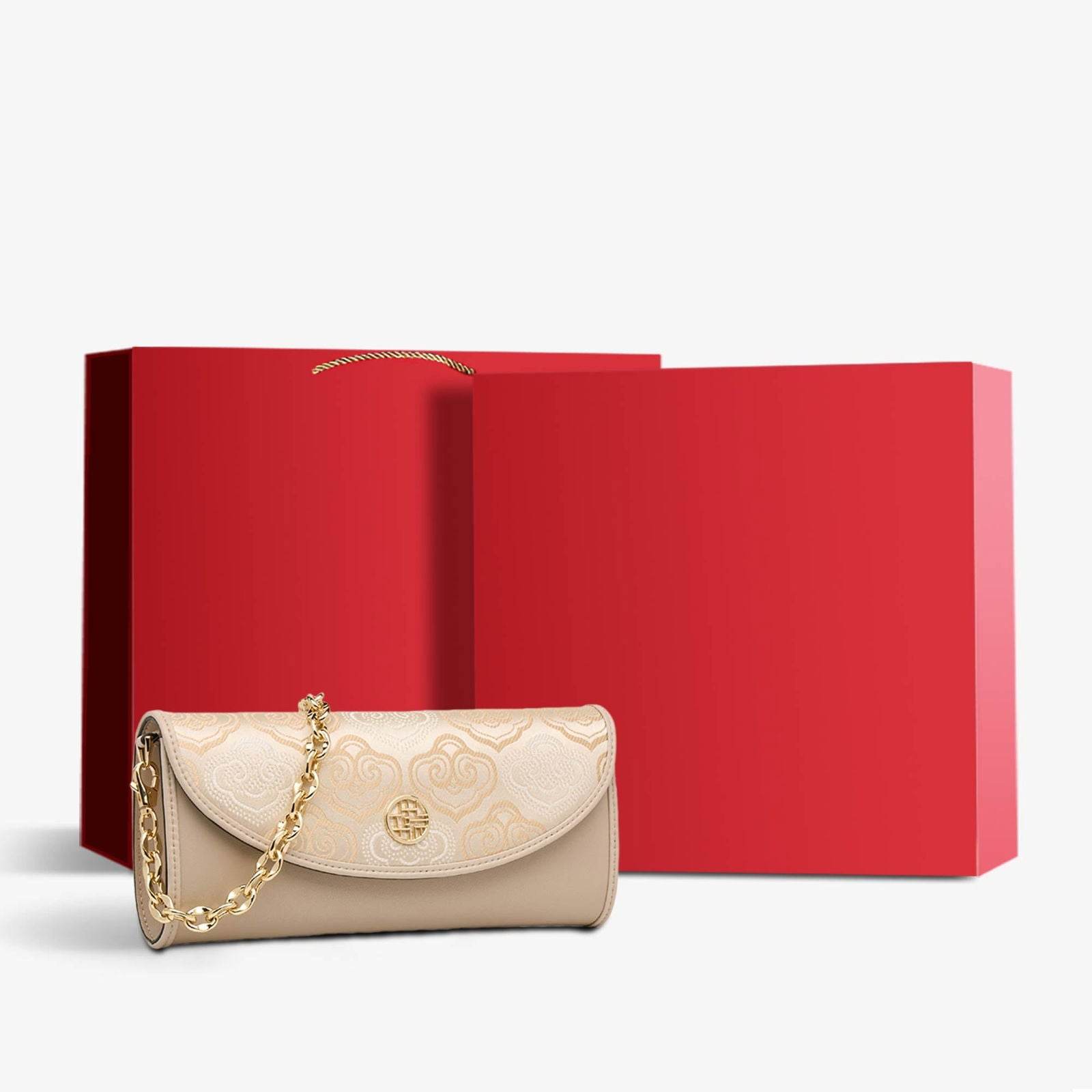 Embroidery Leather Clutch Bag Auspicious Cloud Designer Handbag - SinoCultural -- SC1601-R1