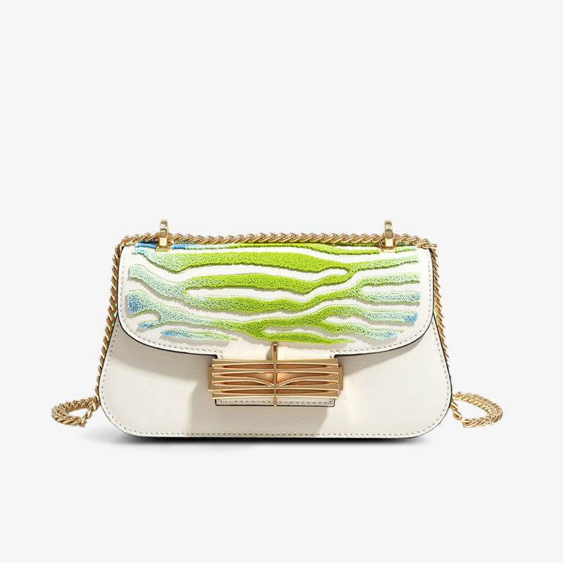 Embroidery Leather Coral Chain Bag Women Designer Handbag