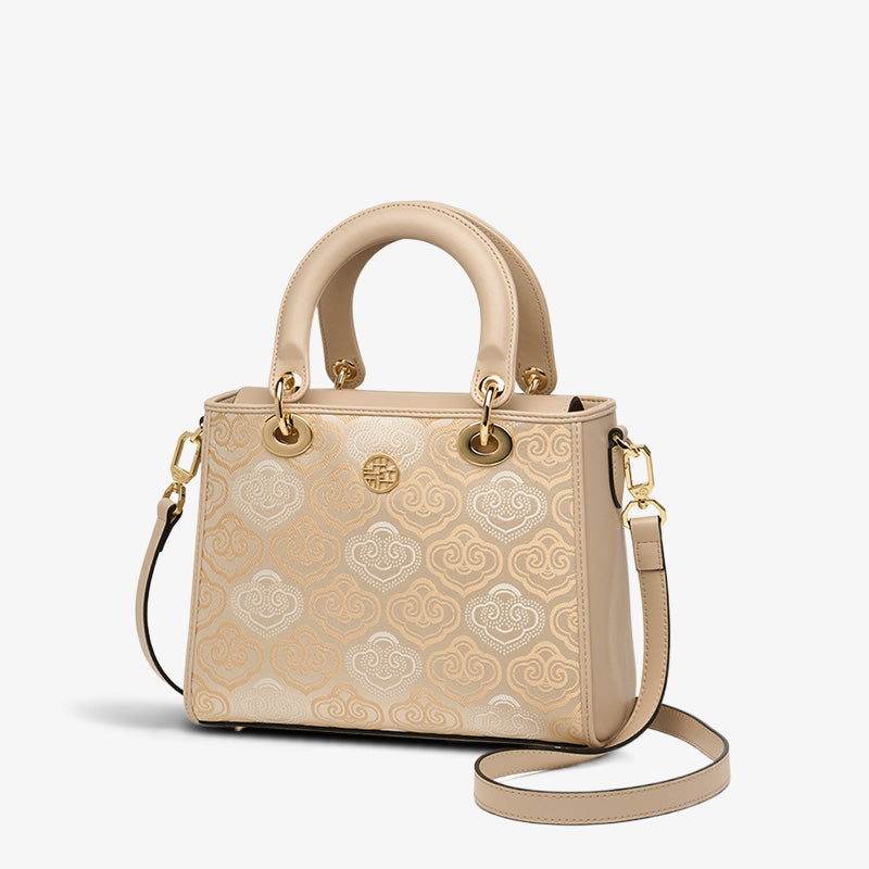 Embroidery Leather Crossbody Bag Auspicious Clouds Handbag - SinoCultural -- SC1602-R1