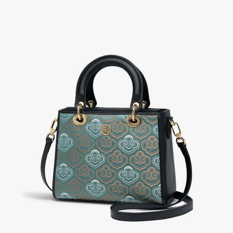 Embroidery Leather Crossbody Bag Auspicious Clouds Handbag - SinoCultural -- SC1602-R1