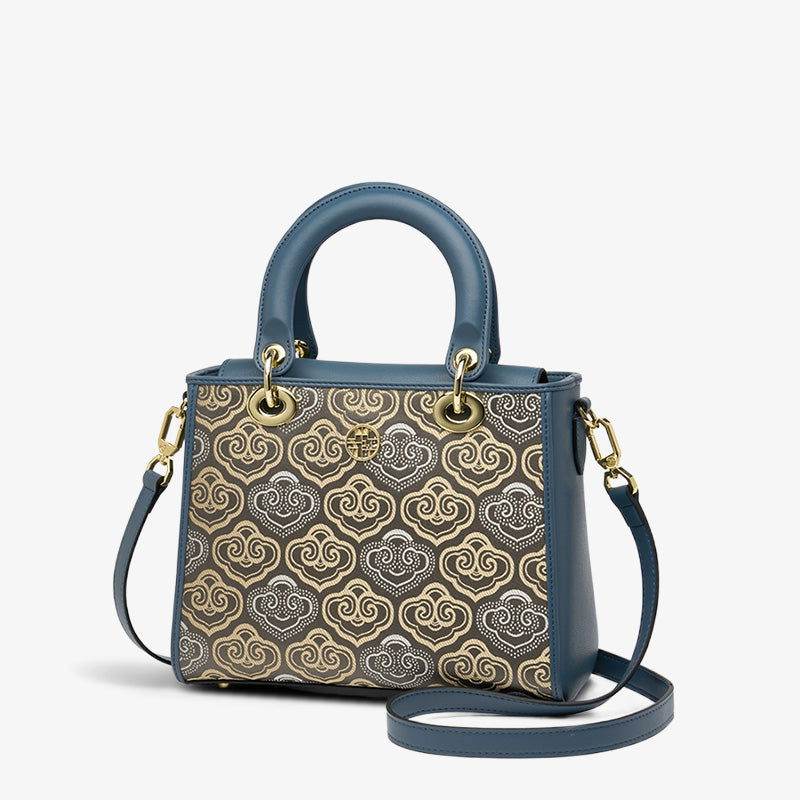 Embroidery Leather Crossbody Bag Auspicious Clouds Handbag - SinoCultural -- SC1602-R1
