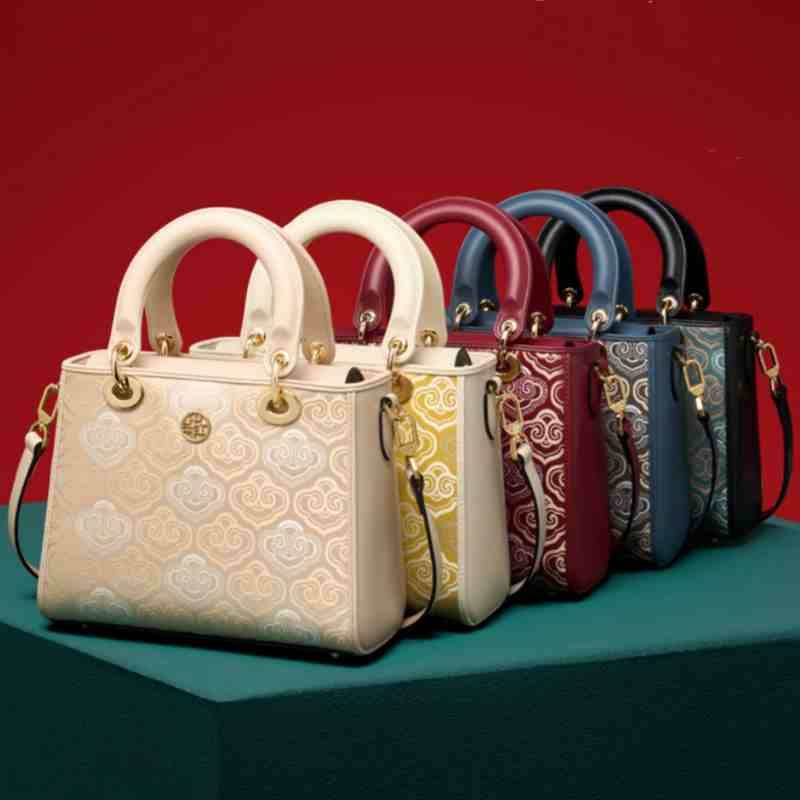 Embroidery Leather Crossbody Bag Auspicious Clouds Handbag - SinoCultural -- SC1602-R1