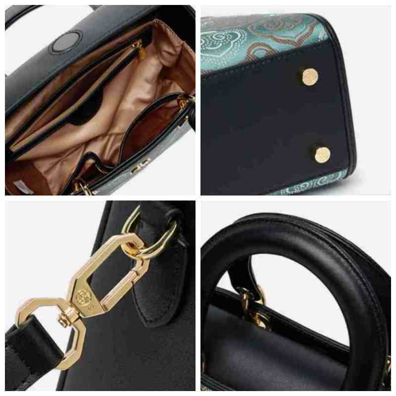 Embroidery Leather Crossbody Bag Auspicious Clouds Handbag - SinoCultural -- SC1602-R1
