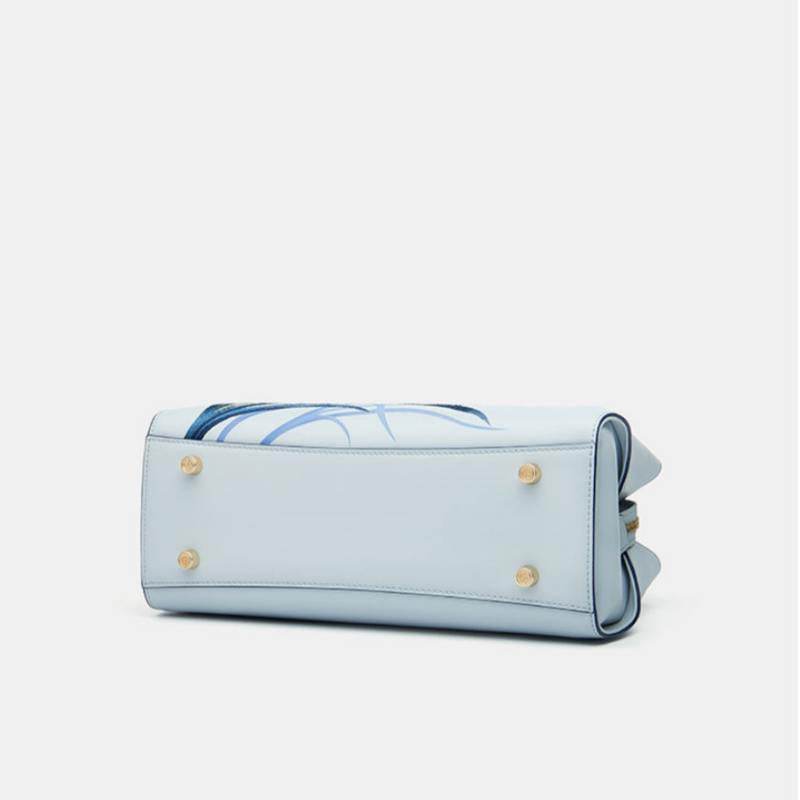 Embroidery Leather Crossbody Tote Bag Blue Orchid Handbag - SinoCultural -- P120609