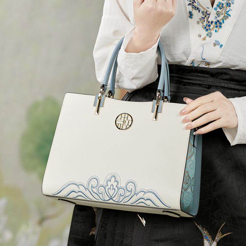 Embroidery Leather Crossbody Tote Bag Chinese Style Handbag - SinoCultural -- SC1709-D5