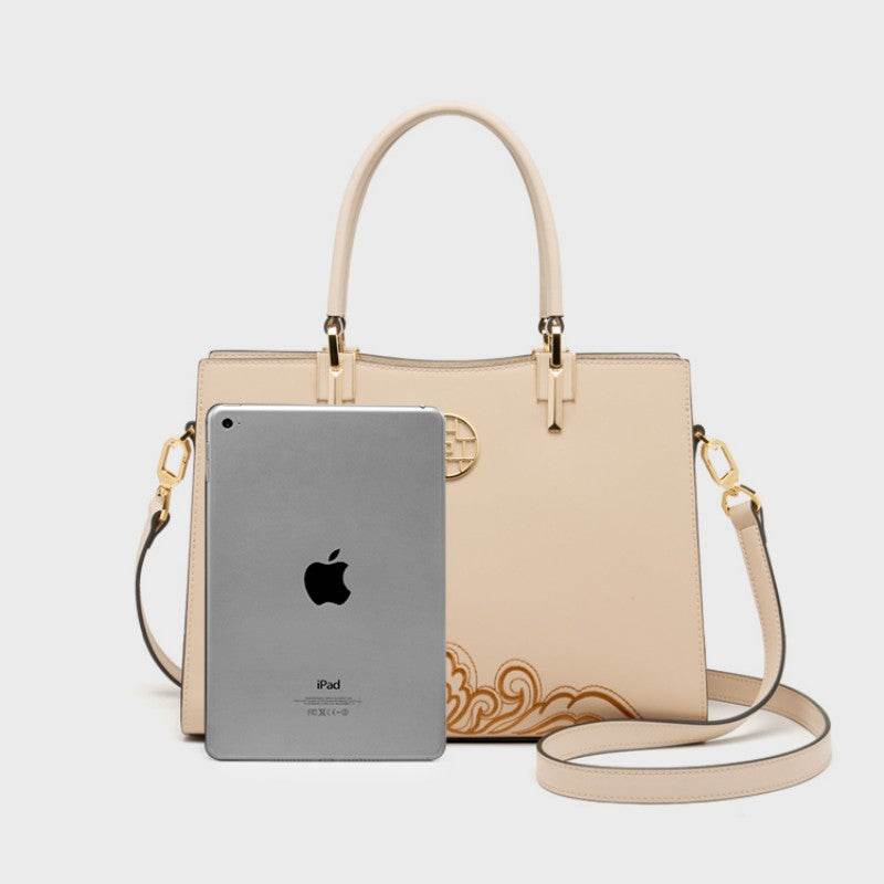 Embroidery Leather Crossbody Tote Bag Chinese Style Handbag - SinoCultural -- SC1709-D5
