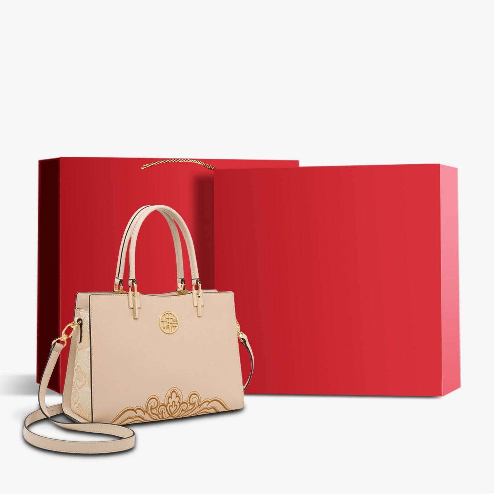 Embroidery Leather Crossbody Tote Bag Chinese Style Handbag - SinoCultural -- SC1709-D5