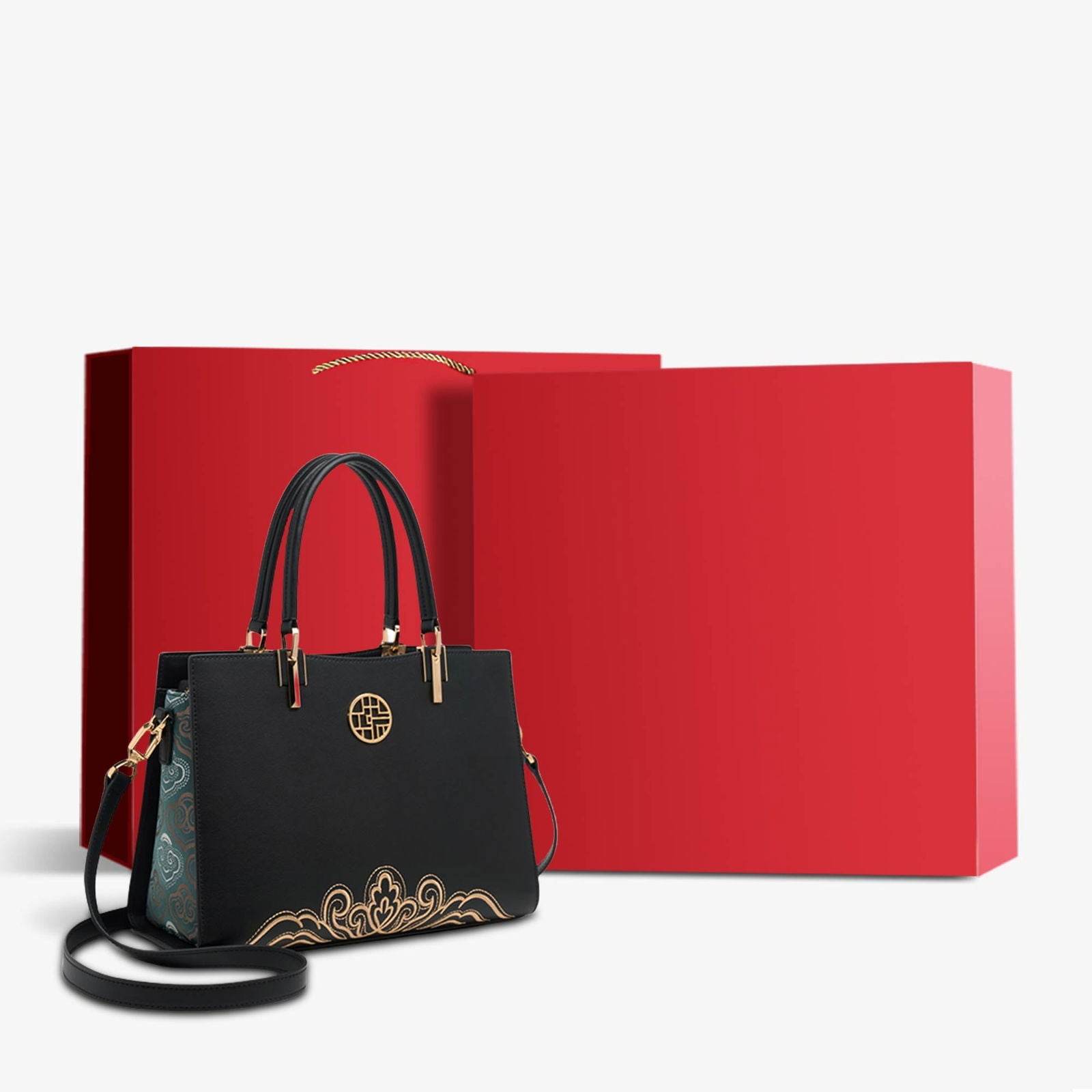 Embroidery Leather Crossbody Tote Bag Chinese Style Handbag - SinoCultural -- SC1709-D5