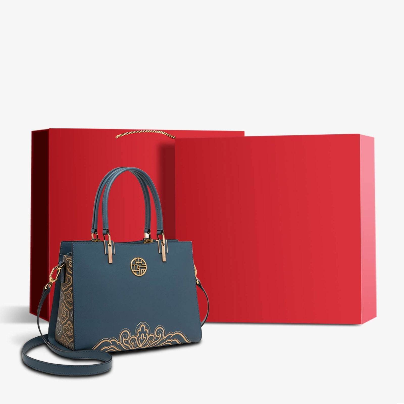 Embroidery Leather Crossbody Tote Bag Chinese Style Handbag - SinoCultural -- SC1709-D5