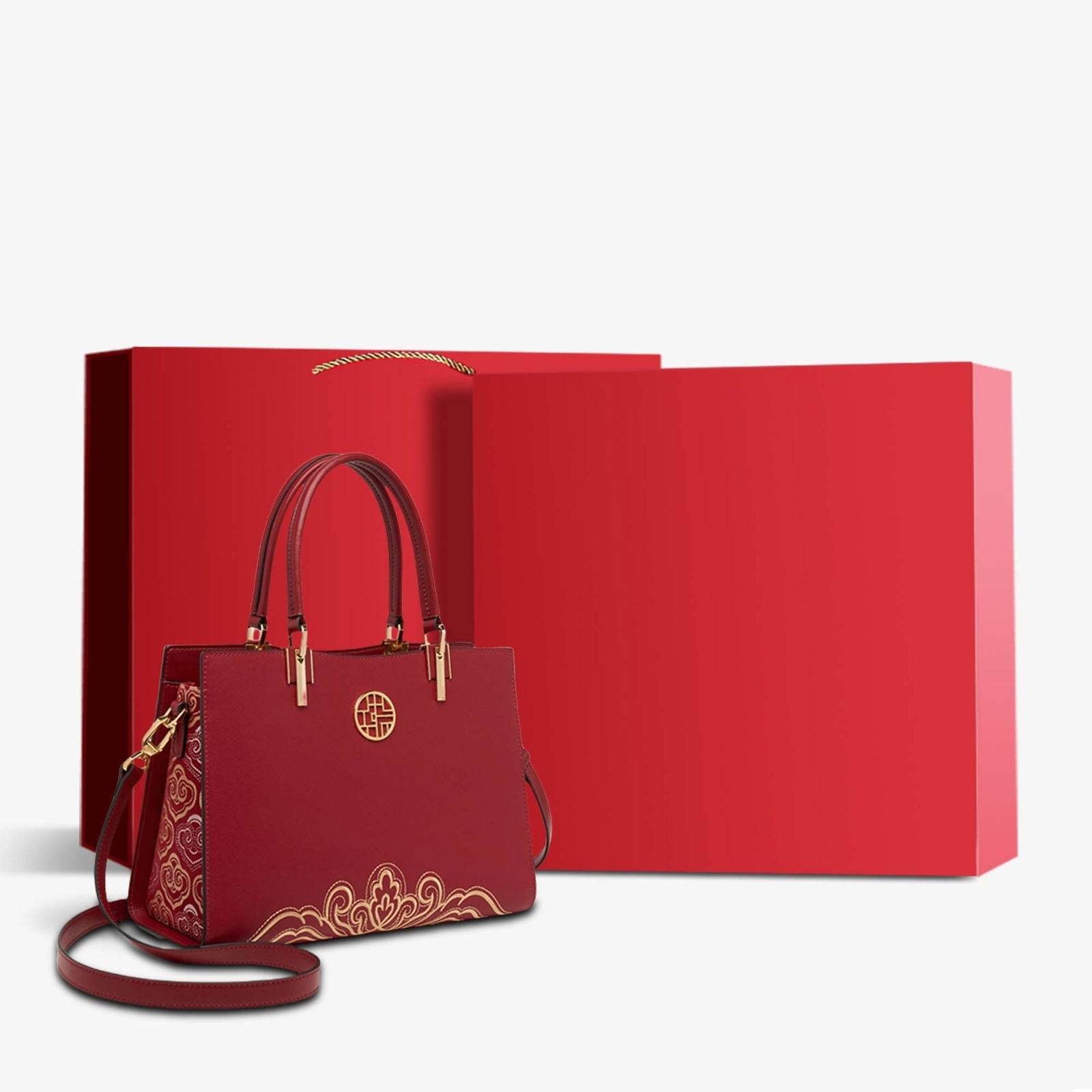 Embroidery Leather Crossbody Tote Bag Chinese Style Handbag - SinoCultural -- SC1709-D5