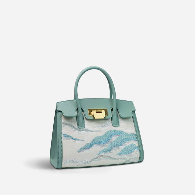 Embroidery Leather Elegant Birkin Handbag Cloud Mountain - SinoCultural -- P120659-1 -