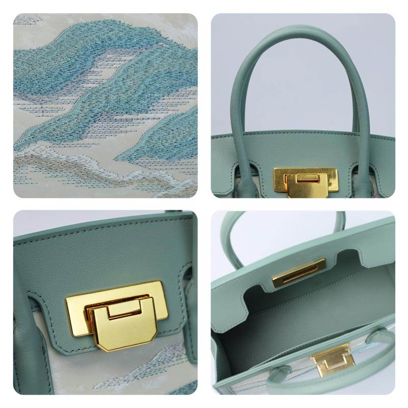 Embroidery Leather Elegant Birkin Handbag Cloud Mountain - SinoCultural -- P120659-1 -
