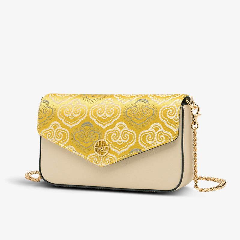Embroidery Leather Flap Clutch Bag Auspicious Clouds Handbag - SinoCultural -- 1245251-5 -