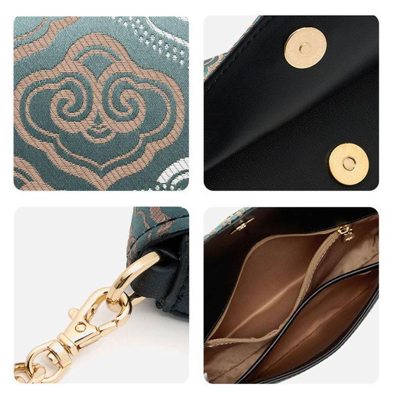 Embroidery Leather Flap Clutch Bag Auspicious Clouds Handbag - SinoCultural -- 1245251-5 -