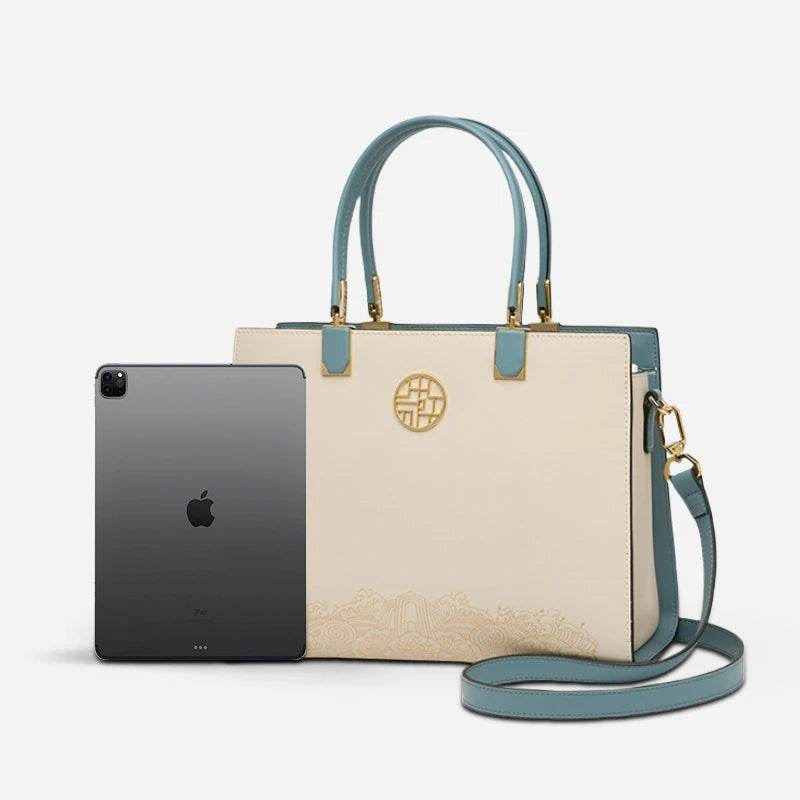 Embroidery Leather Ladies Tote Bag Chinese Style Handbag - SinoCultural -- SC1611-B2