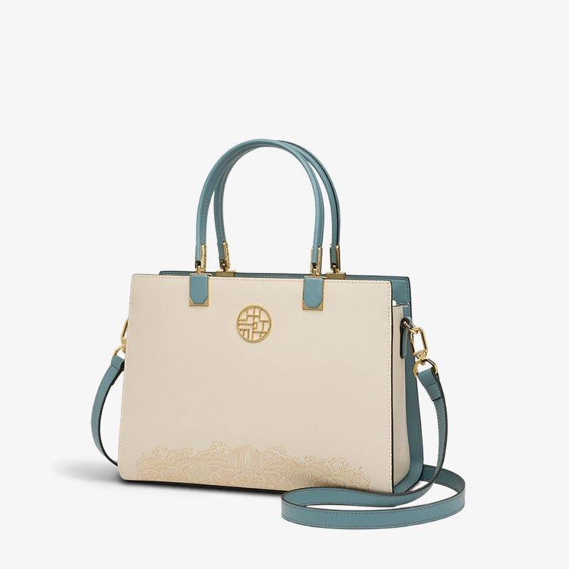 Embroidery Leather Ladies Tote Bag Chinese Style Handbag - SinoCultural -- SC1611-B2