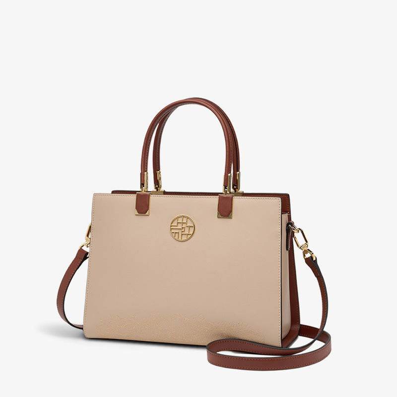 Embroidery Leather Ladies Tote Bag Chinese Style Handbag - SinoCultural -- SC1611-B2