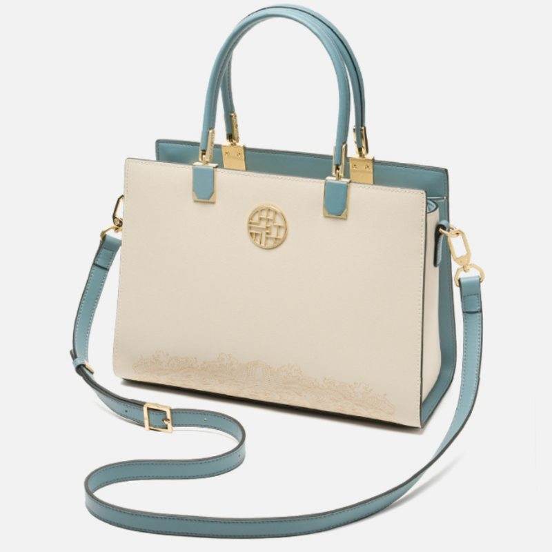 Embroidery Leather Ladies Tote Bag Chinese Style Handbag - SinoCultural -- SC1611-B2