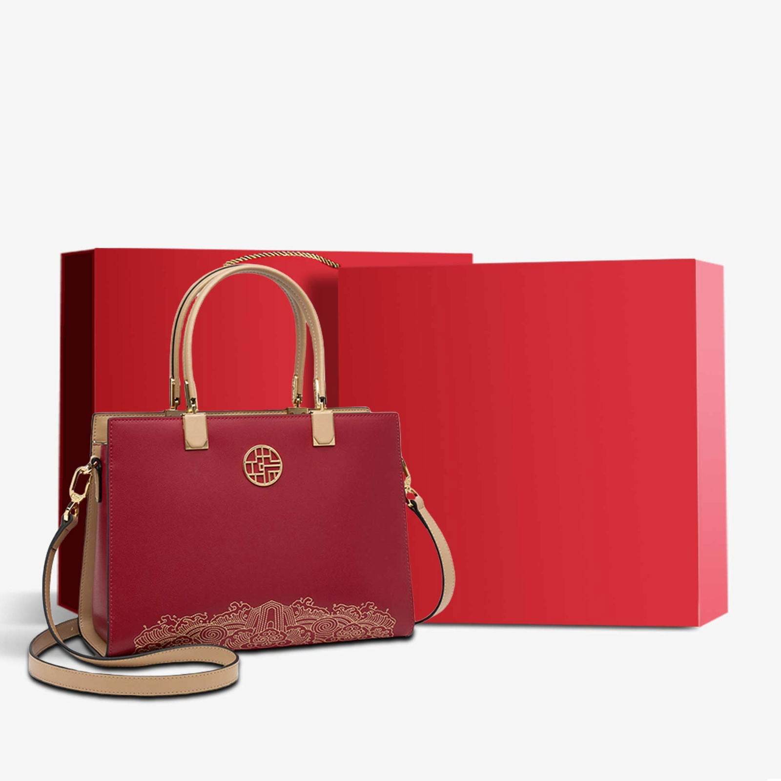 Embroidery Leather Ladies Tote Bag Chinese Style Handbag - SinoCultural -- SC1611-B2