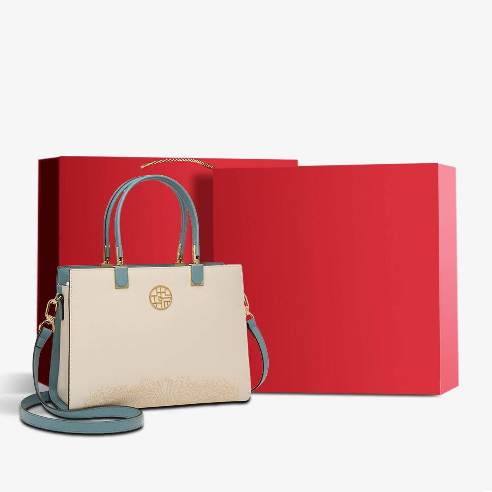 Embroidery Leather Ladies Tote Bag Chinese Style Handbag - SinoCultural -- SC1611-B2