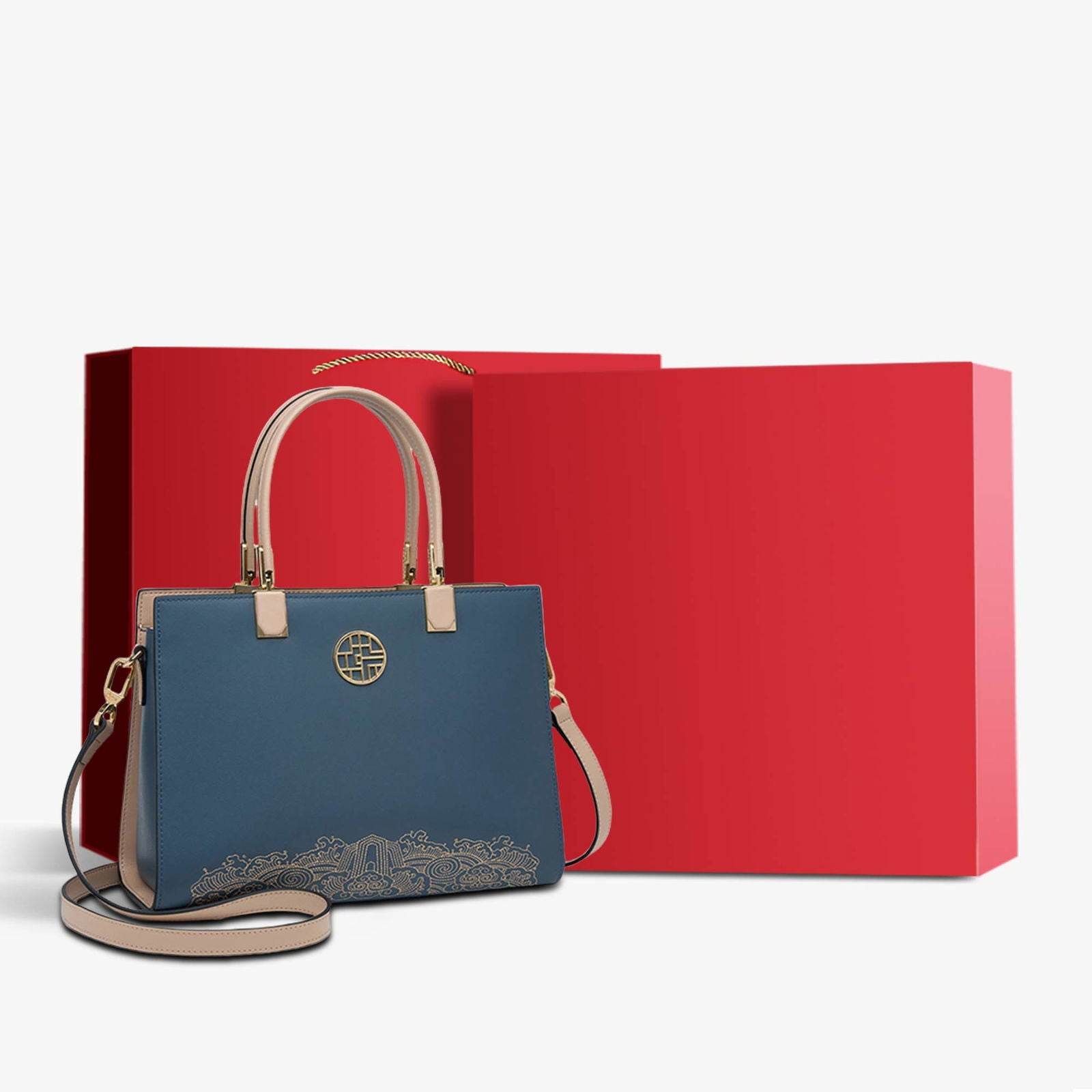 Embroidery Leather Ladies Tote Bag Chinese Style Handbag - SinoCultural -- SC1611-B2