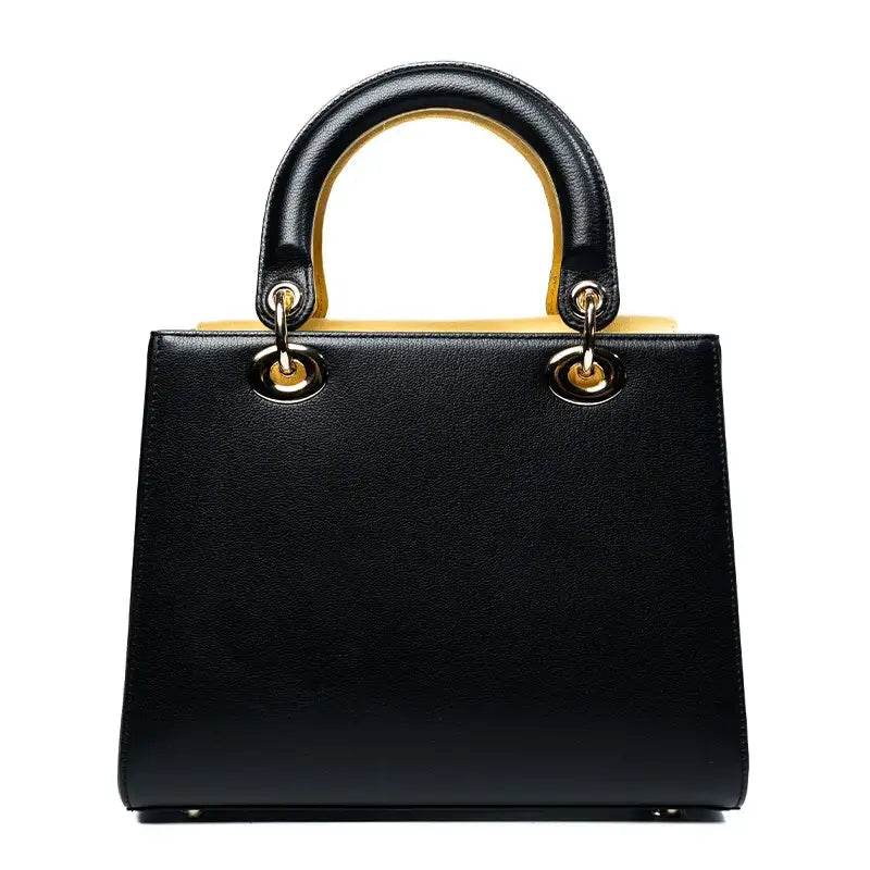 Embroidery Leather Black Lady Bag Gold Peony Luxury Handbag - SinoCultural -- P110146-1