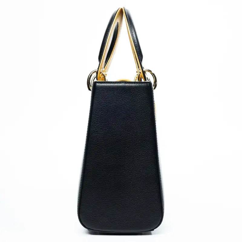 Embroidery Leather Black Lady Bag Gold Peony Luxury Handbag - SinoCultural -- P110146-1