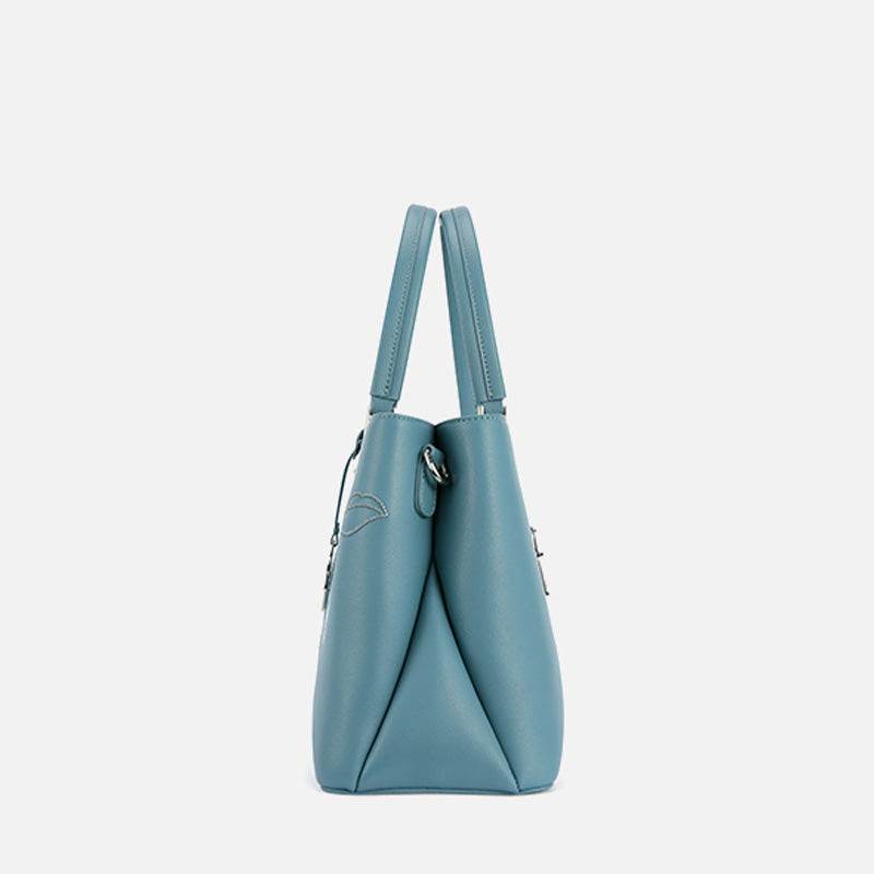 Embroidery Leather Magnolia Tote Bag Elegant Women Handbag with Scarf - SinoCultural -- P120348-3