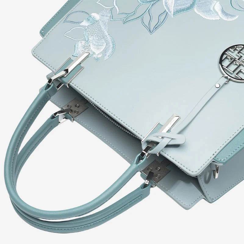 Embroidery Leather Magnolia Crossbody Tote Bag Women Handbag - SinoCultural -- P120335-2
