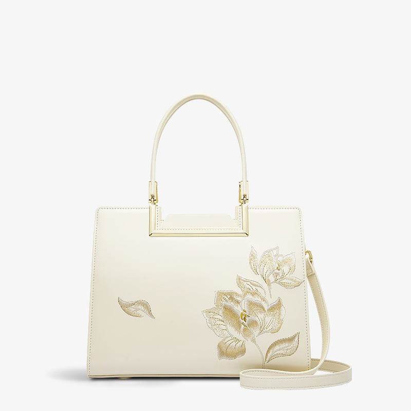 Sinocultural Embroidery Leather Red Tote Bag Magnolia Women's Handbag - SinoCultural -- P120346-1