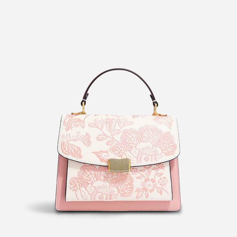 Embroidery Leather Peony Clutch Bag New Chinese Style Handbag - SinoCultural -- CXXB049PK