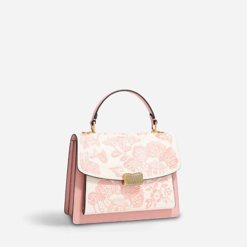 Embroidery Leather Peony Clutch Bag New Chinese Style Handbag - SinoCultural -- CXXB049PK