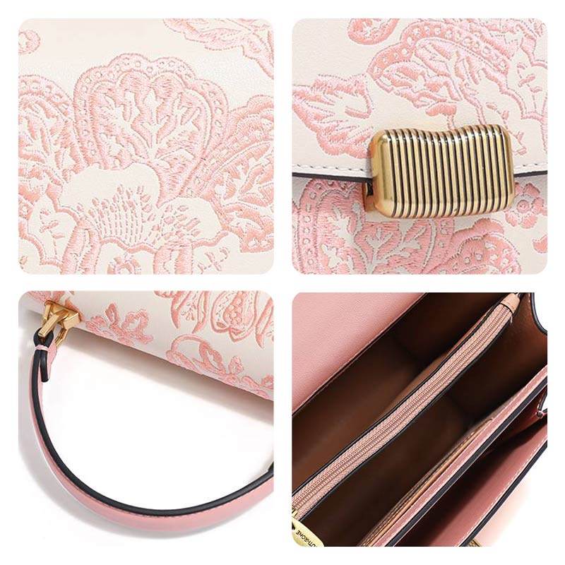 Embroidery Leather Peony Clutch Bag New Chinese Style Handbag - SinoCultural -- CXXB049PK
