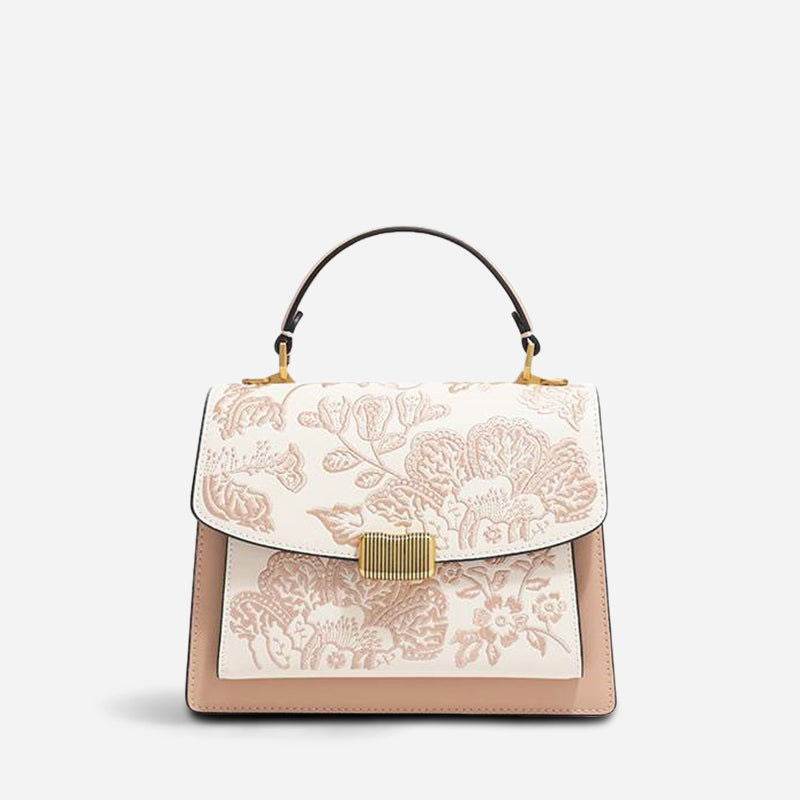 Embroidery Leather Peony Clutch Bag New Chinese Style Handbag - SinoCultural -- CXXB049PK