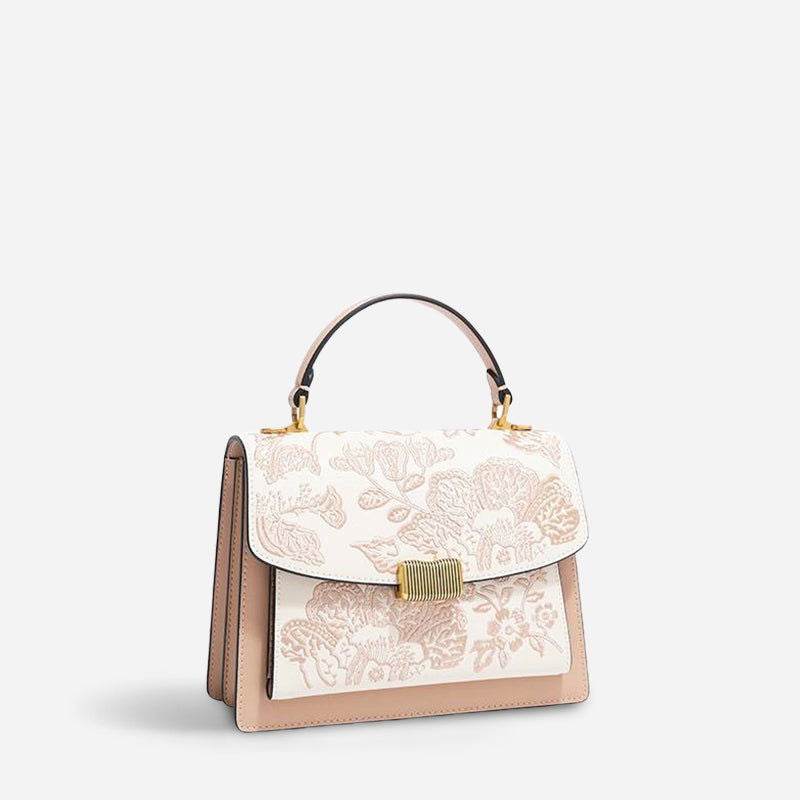 Embroidery Leather Peony Clutch Bag New Chinese Style Handbag - SinoCultural -- CXXB049PK