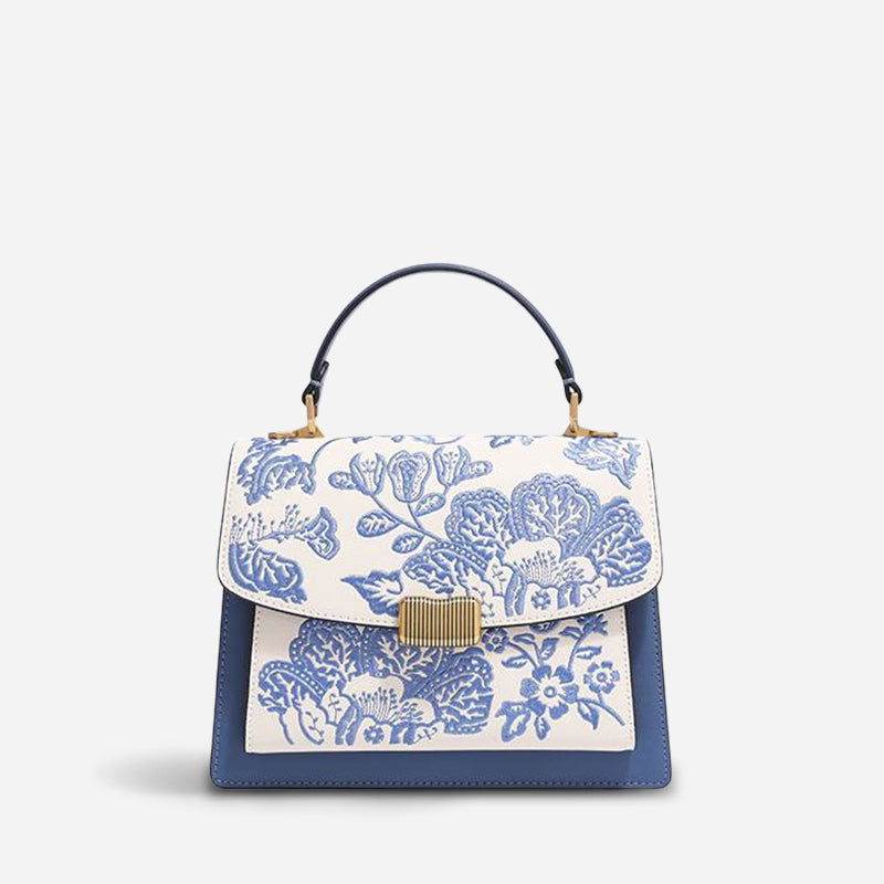 Embroidery Leather Peony Clutch Bag New Chinese Style Handbag - SinoCultural -- CXXB049PK