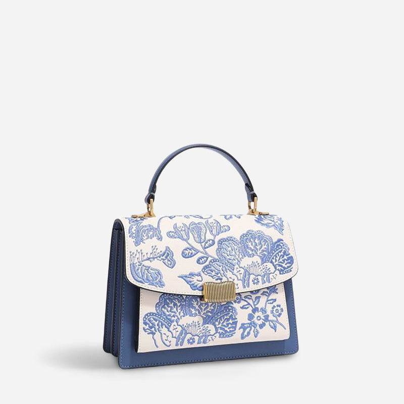 Embroidery Leather Peony Clutch Bag New Chinese Style Handbag - SinoCultural -- CXXB049PK