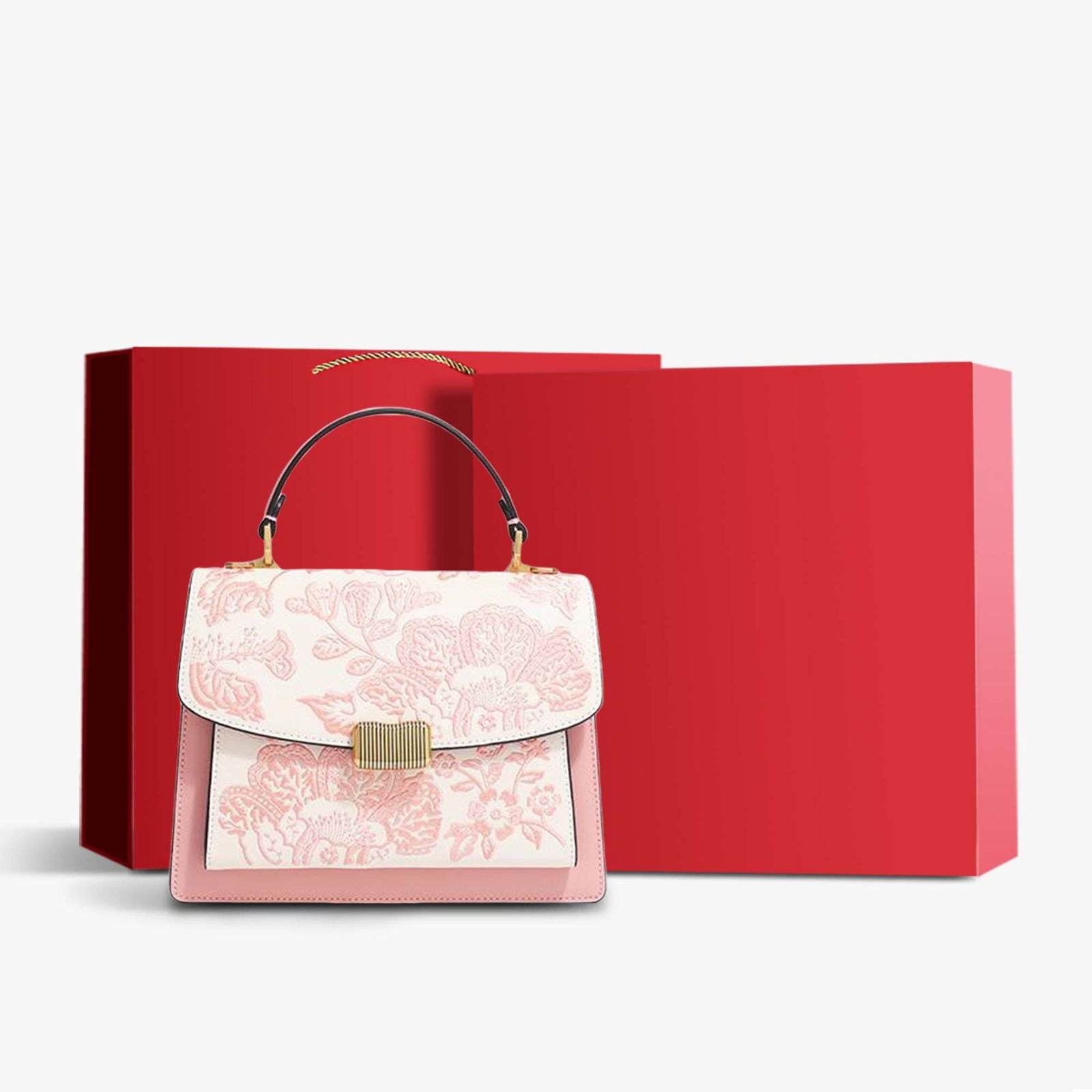Embroidery Leather Peony Clutch Bag New Chinese Style Handbag - SinoCultural -- CXXB049PK