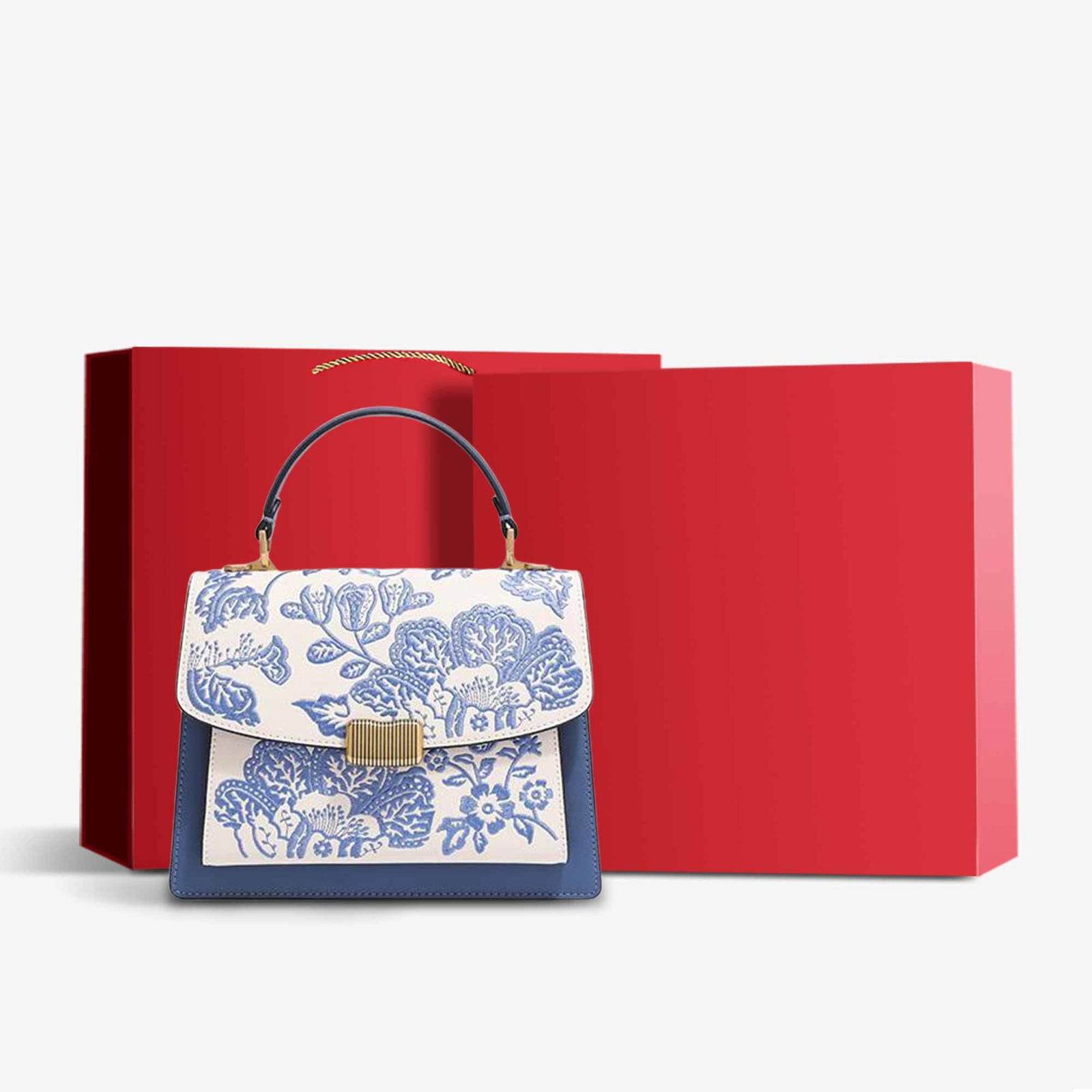 Embroidery Leather Peony Clutch Bag New Chinese Style Handbag - SinoCultural -- CXXB049PK