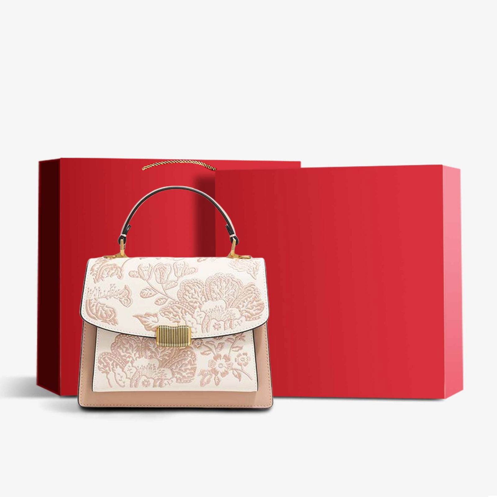 Embroidery Leather Peony Clutch Bag New Chinese Style Handbag - SinoCultural -- CXXB049PK