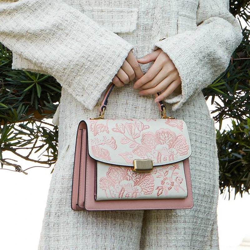 Embroidery Leather Peony Clutch Bag New Chinese Style Handbag - SinoCultural -- CXXB049PK