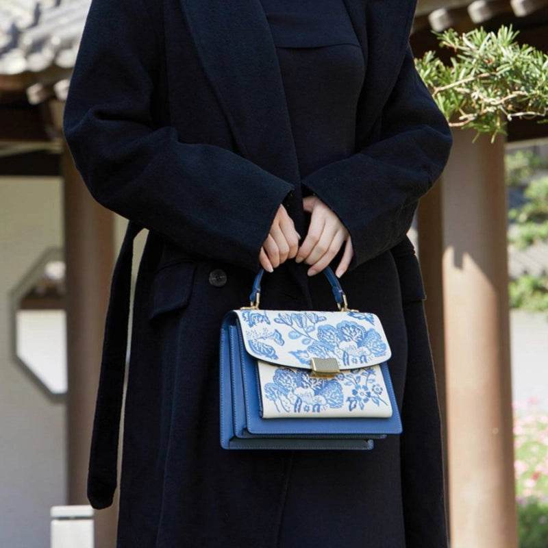 Embroidery Leather Peony Clutch Bag New Chinese Style Handbag - SinoCultural -- CXXB049PK