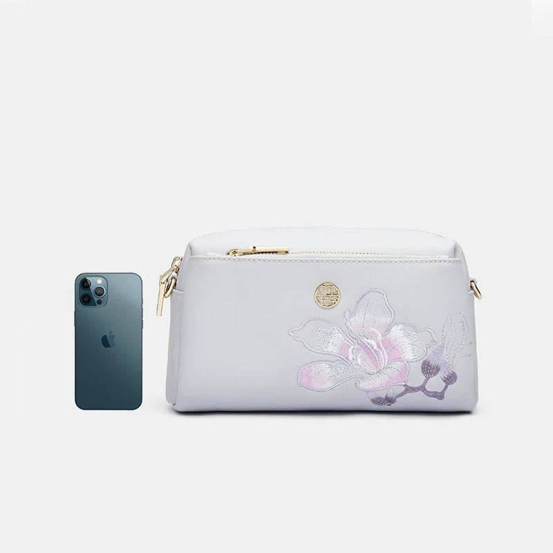 Embroidery Leather Purple Bauhinia Hand Clutch Wallet - SinoCultural
