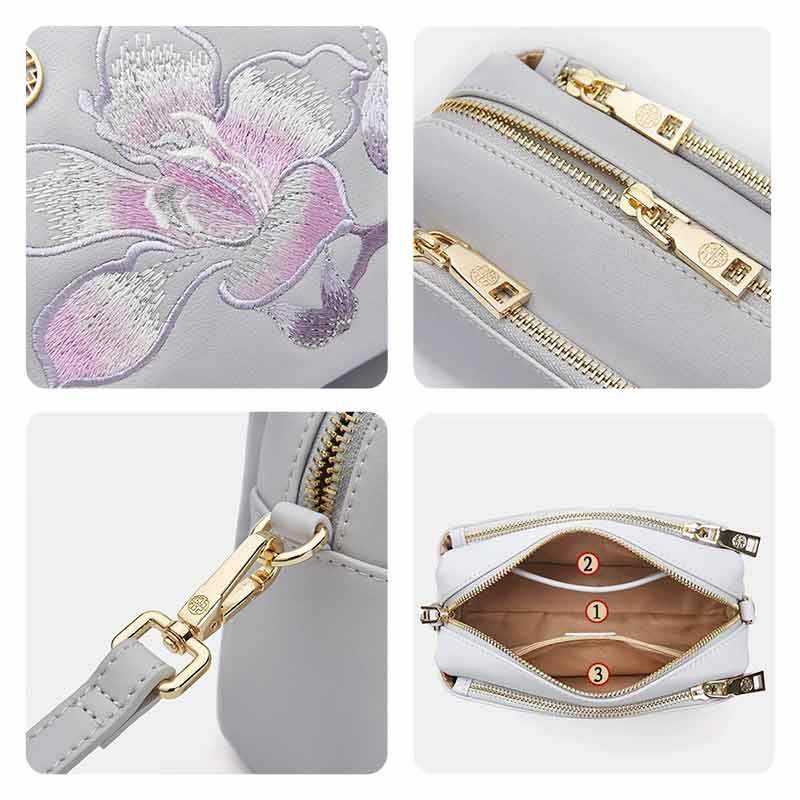 Embroidery Leather Purple Bauhinia Hand Clutch Wallet - SinoCultural
